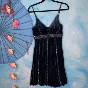 Sue Wong Blue Velvet Embellished Dress